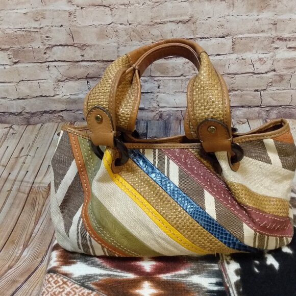 Fossil Multicolor Leather/Canvas/Straw Handbag - Picture 2 of 12